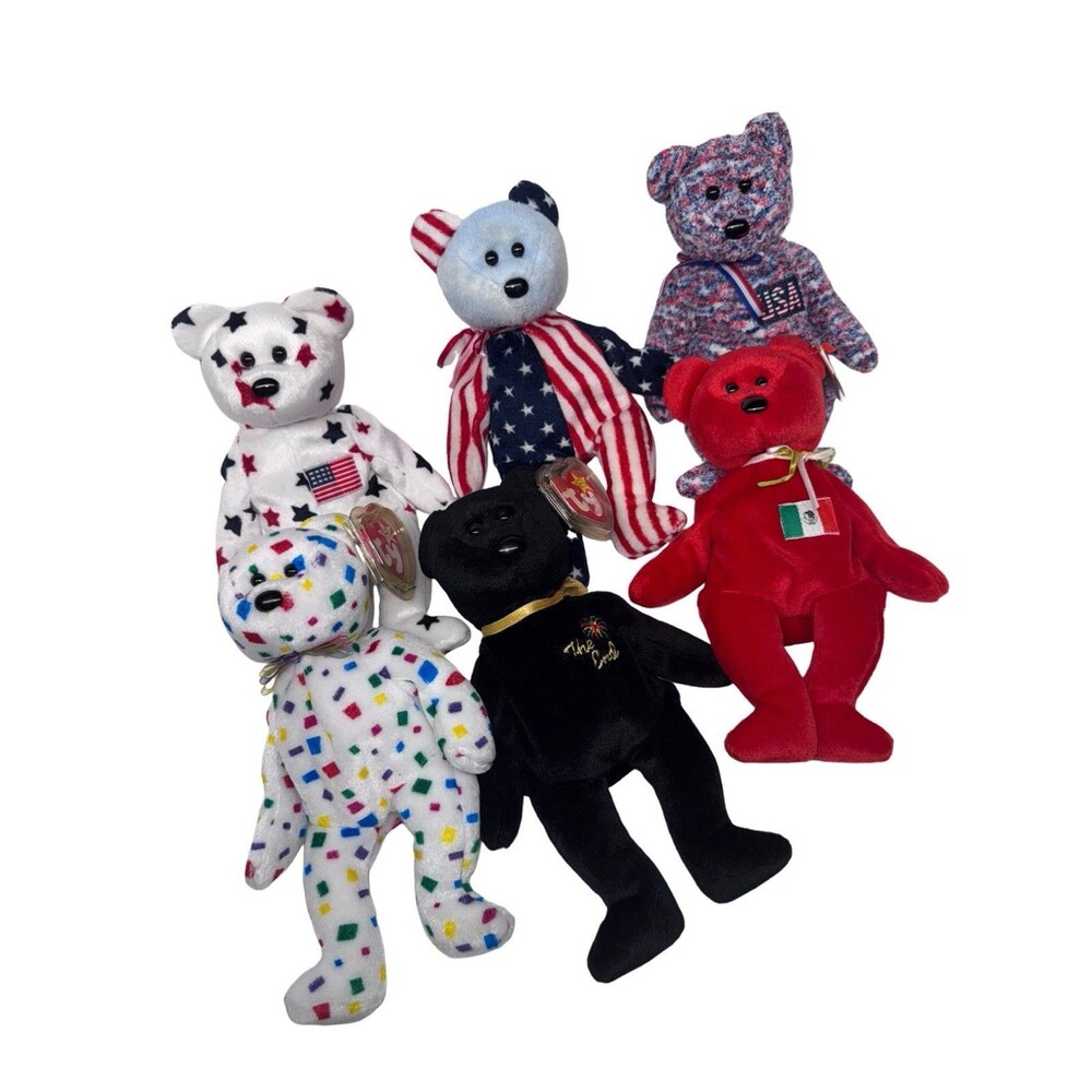 TY Beanie Baby Bear Lot Vintage Patriotic USA Mexico Confetti Plush w/ Tags